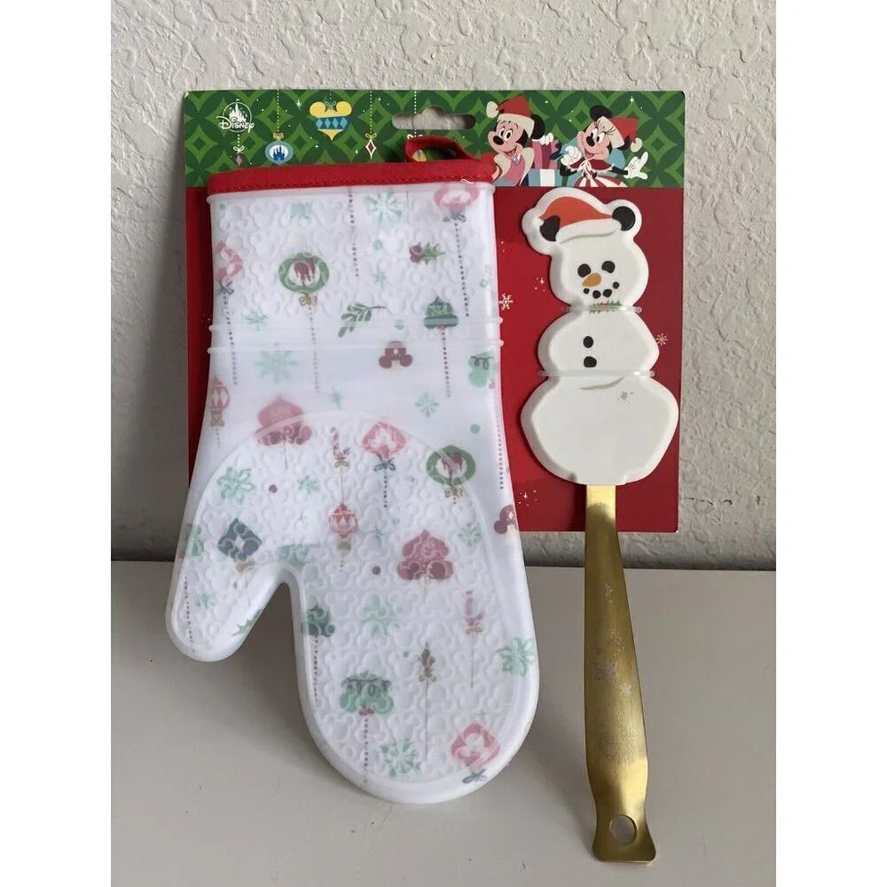 Disney Parks Christmas Holiday‎ Mickey Snowman Silicone Oven Mitt & Spatula Set
